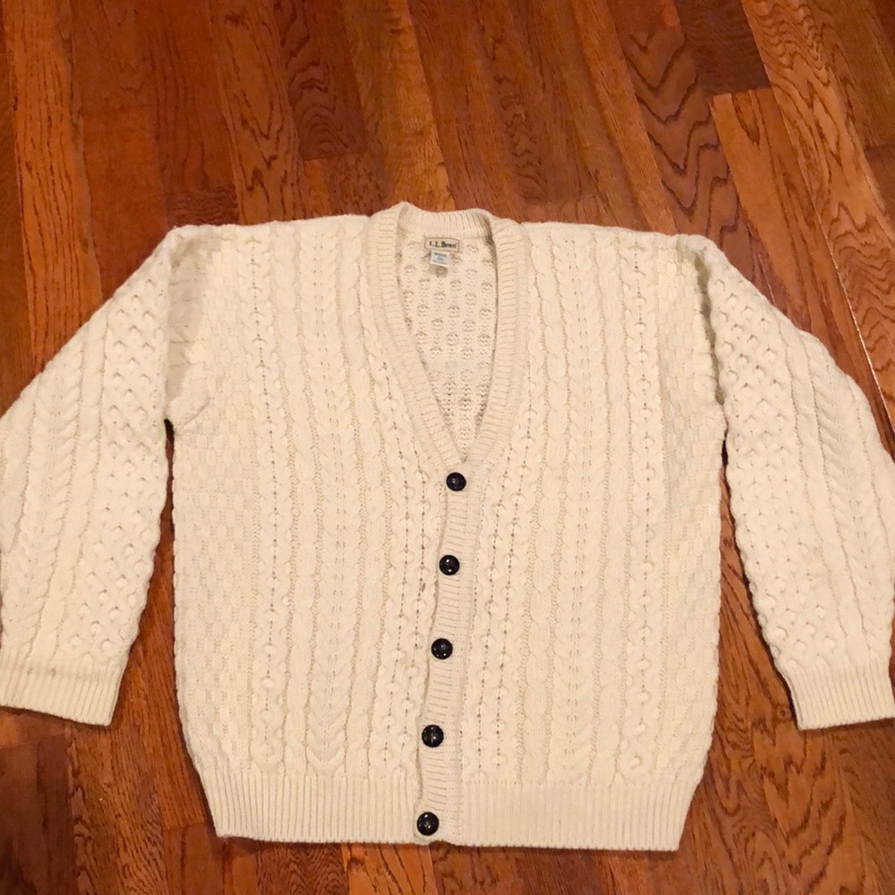 LL Bean Irish Wool Cable-knit Cardigan